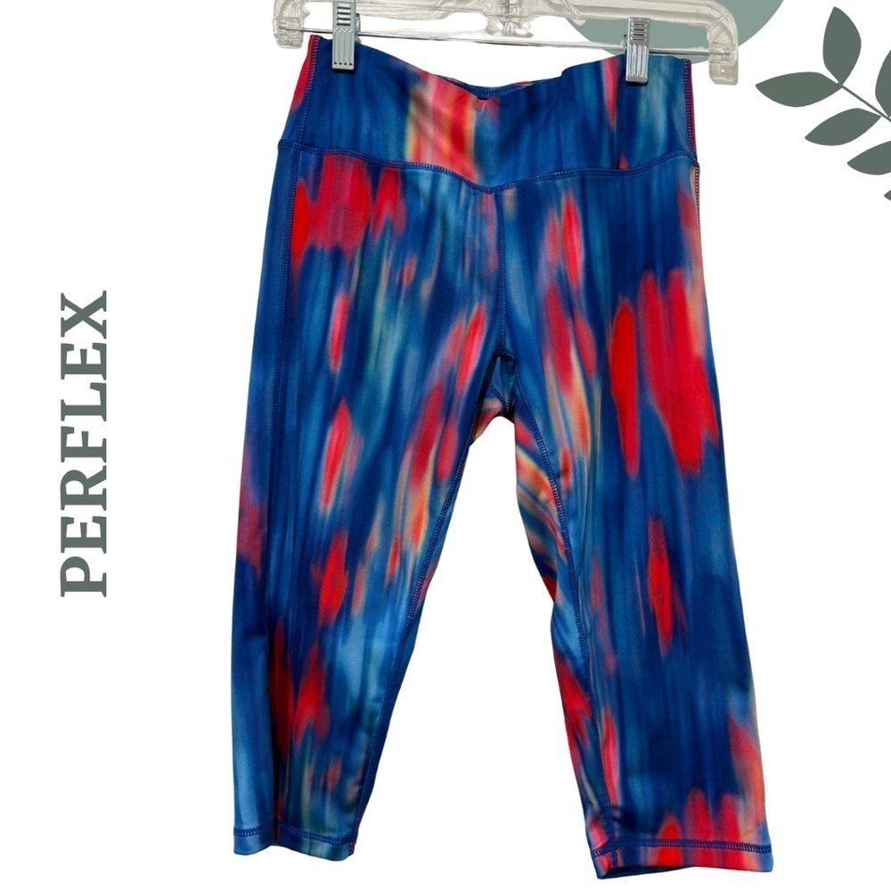 🛍️ Perflex Women’s Multi Color Cropped Tie Dye Leggings Size Small Red Blue